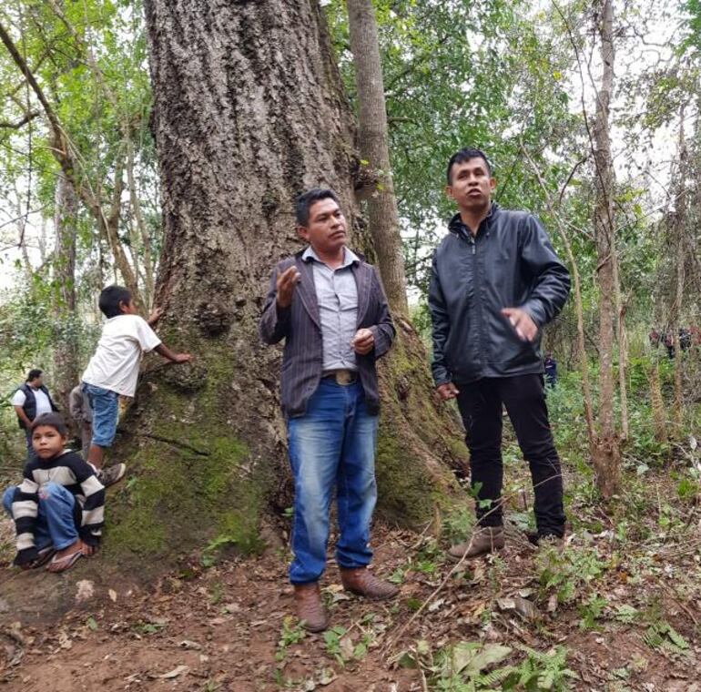 Miembros de la comunidad ind&iacute;gena pa&icirc; tavyter&atilde; muestran orgullosos a su coloso. Foto: Marta Escurra, ABC Color.
