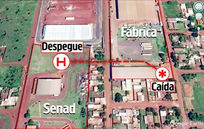 El helicóptero que operó a cargo de la Senad recorrió solo 160 metros desde el helipuerto hasta el techo sobre el cual cayó.