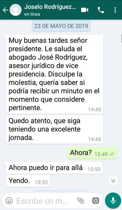 El 23 de mayo, el hombre de confianza del Vicepresidente pide reunión al extitular de ANDE.