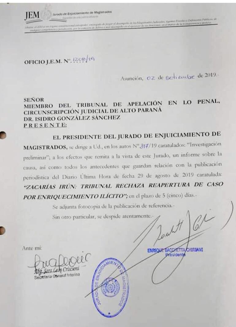 JEM abre causa contra jueces que blanquearon a Javier Zacarías Irún.