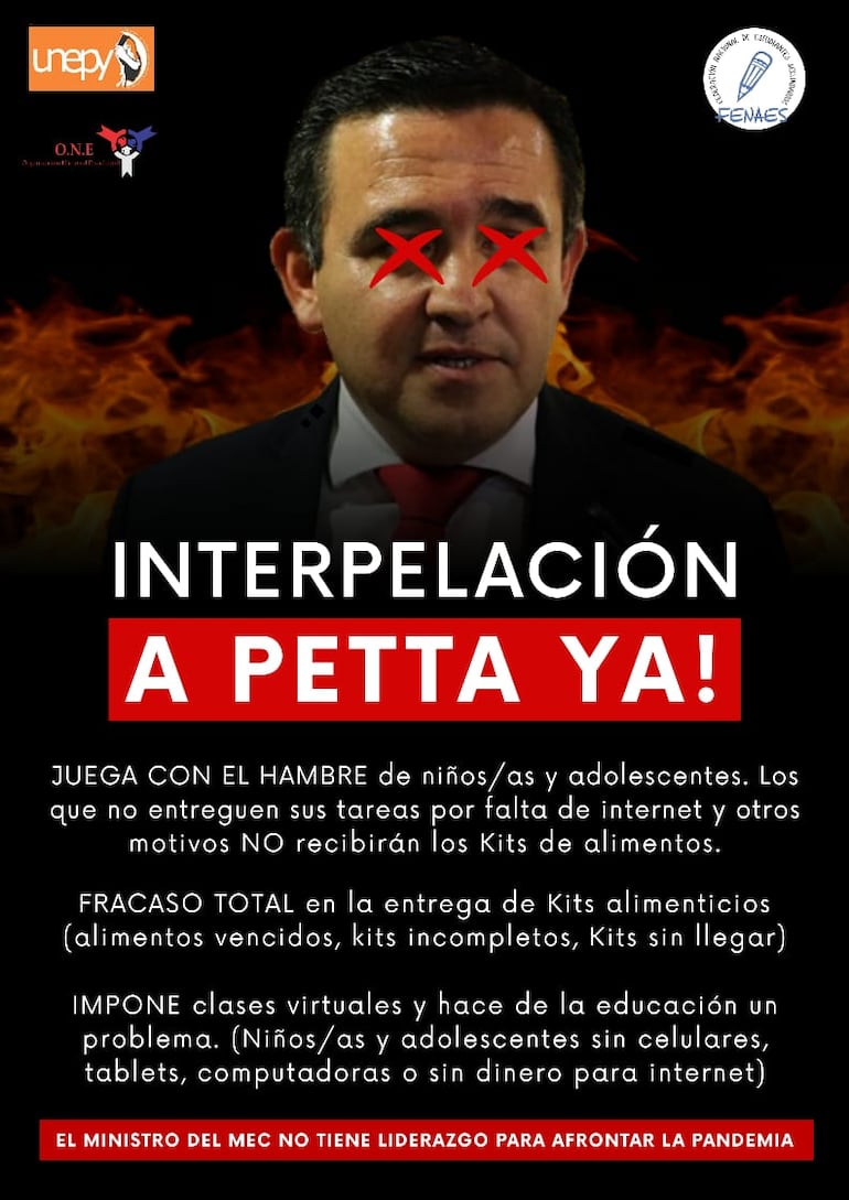 Los estudiantes repudiaron que el ministro Eduardo Petta haya condicionado la alimentación a la entrega de tareas.