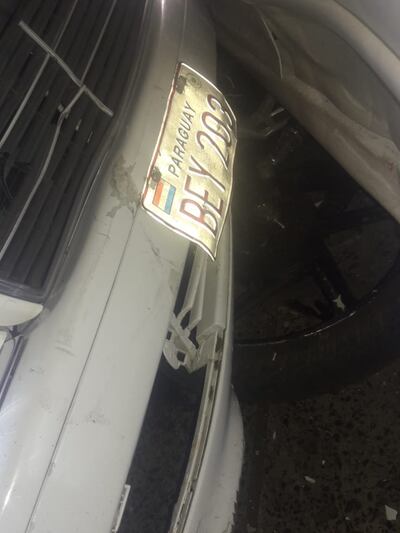 La chapa del vehículo que causó el siniestro vial.