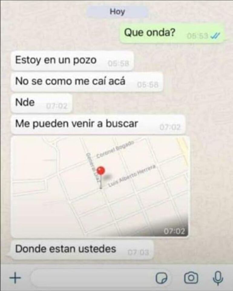Momento en el que pide auxilio a sus amigos para que lo rescaten.