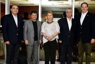 El canciller nacional, Antonio Rivas Palacios; el ministro del Interior, Euclides Acevedo; Maris Llorens, Carlos Jorge Biedermann y el embajador de los Estados Unidos, Lee McClenny.