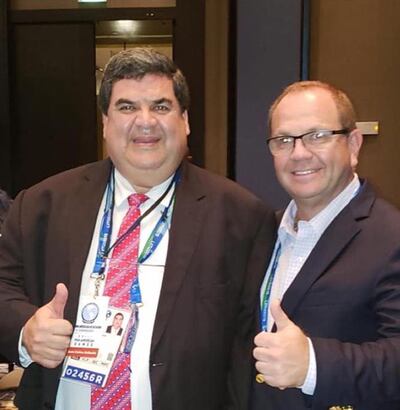 Juan Carlos Orihuela, presidente de la Federación Paraguaya de Deportes Acuáticos (FEPADA), y Camilo Pérez, titular del Comité Olímpico Paraguayo.