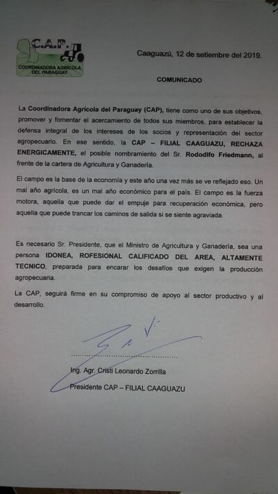 Coordinadora Agrícola de Paraguay (CAP).