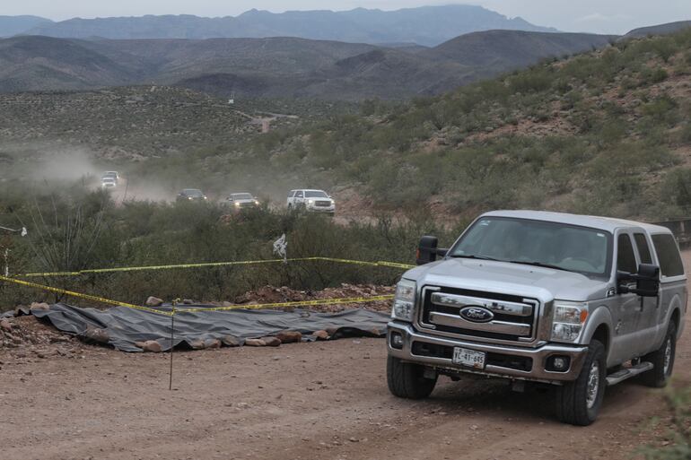 Un vehículo con los restos de Rhonita Miller y sus hijos.