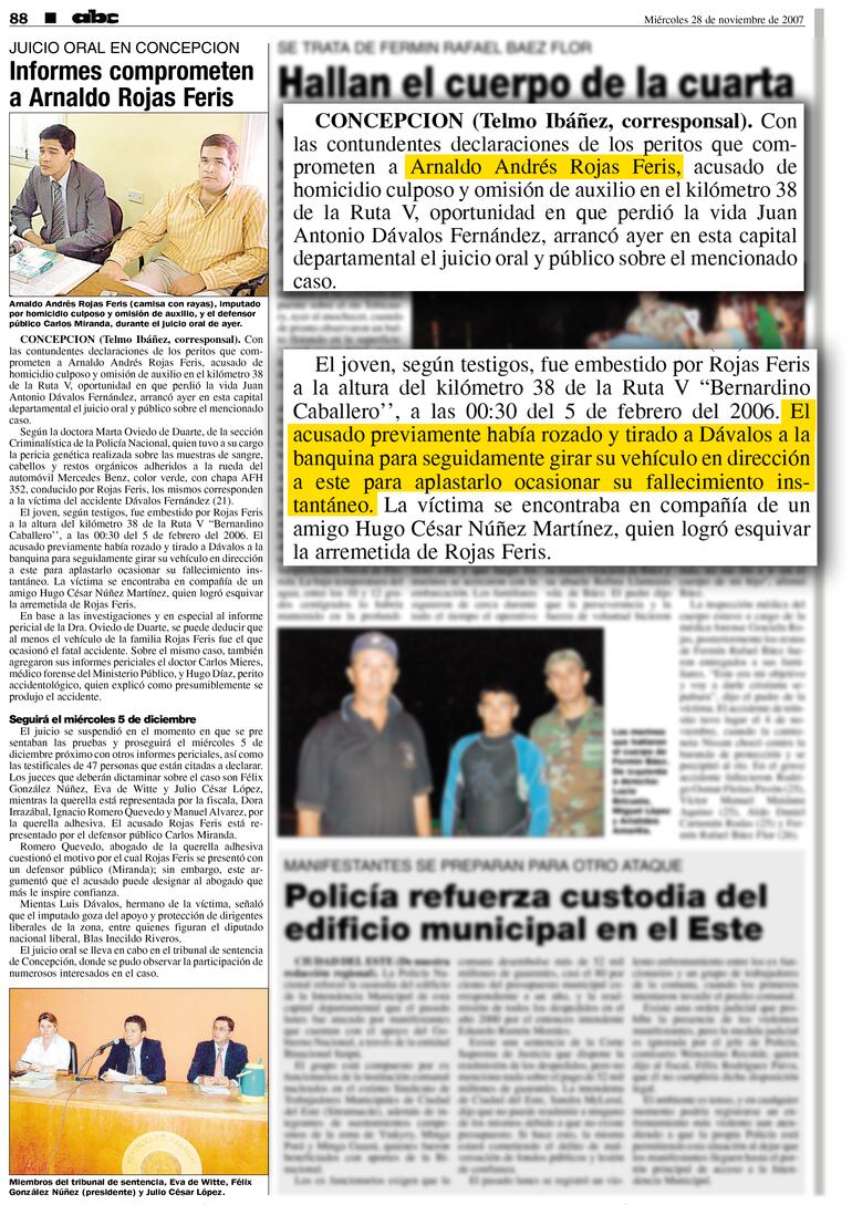 Informe sobre la muerte que involucra al diputado Rojas.