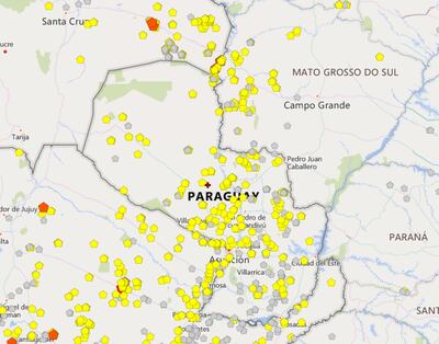 Mapa satelital de los focos de incendio de 25 metros cuadrados para adelante. Datos actualizados a la mañana de este domingo.