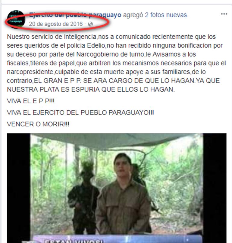 Posteo del 20 de agosto de 2016.&nbsp;