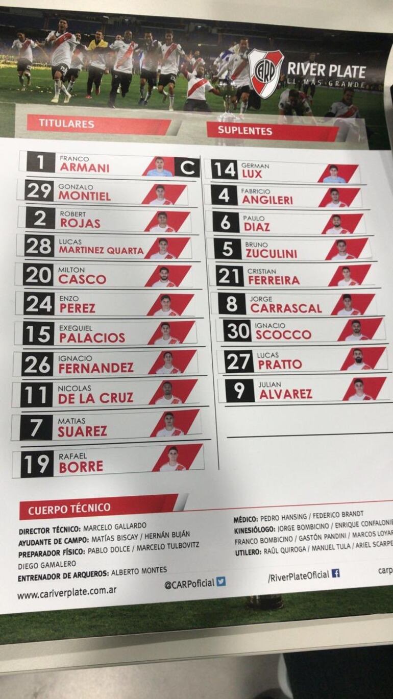 El once de River Plate.