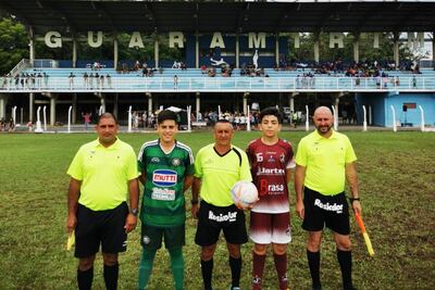 Postal de uno de los juegos disputados por la Sub 14 de Rubio Ñu en el Festival Sudamericano de Fútbol, con el capitán ñuense Thiago Ayala como protagonista.