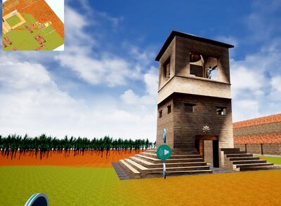 Imagen digital de un  diagrama de la plataforma del recorrido virtual, en el que se ve la atalaya de la reducción de Trinidad.