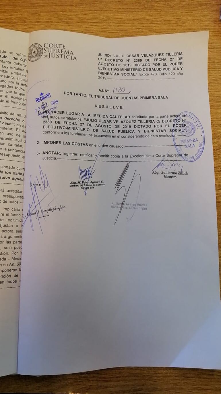 Rechazo del Tribunal a la medida cautelar promovida por Julio César Velázquez para retornar a IPS.