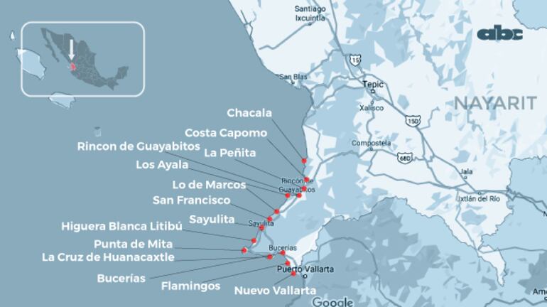 Localización del estado Nayarit, en México.