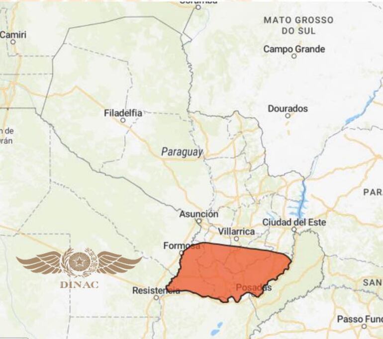 Mapa del área de afectación del sistema de tormentas.