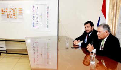 Juan Olmedo, director de Grandes Contribuyentes (der.), y Daniel Farías, director de Fiscalización, mostraron el esquema operativo.