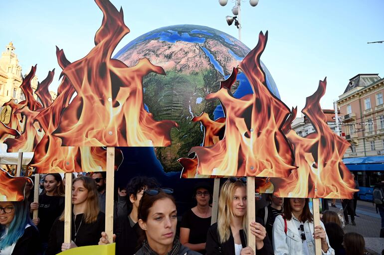 En Zagreb, Croacia, los jóvenes también se sumaron a la marcha contra el cambio climático.