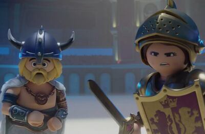 Un vikingo y un caballero en la película de aventuras “Playmobil”.
