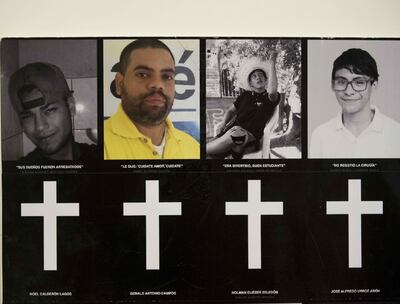 Un cartel con fotografías de personas que murieron en las pasadas protestas de 2018, cuando estalló la crisis política y social en Nicaragua.