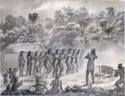 Adolf Methfessel: Celebración Guaraní (para el libro de Juan Bautista Ambrosetti Los indios Cainguá del Alto Paraná, 1894)