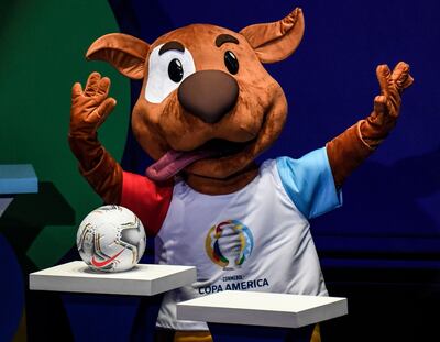 La pelota  de Nike que será utilizada, custodiada por Pibe, la mascota de la Copa.