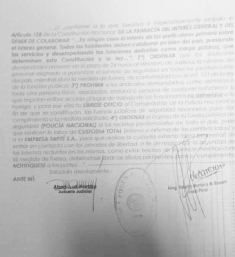 Amparo judicial concedido para frenar huelga en penitenciarías.