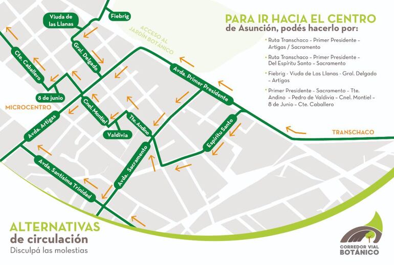 Desvíos para ingresar de Asunción.