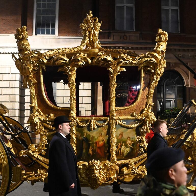 La carroza de la coronación del rey Carlos III, durante el ensayo realizado el miércoles. 