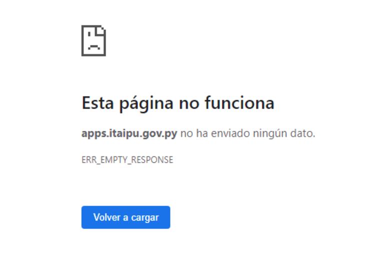 Así está el portal de inscripciones a los concursos de Itaipú. Está fuera de servicio.