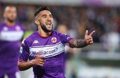 Nicolás González festejando el gol convertido para Fiorentina