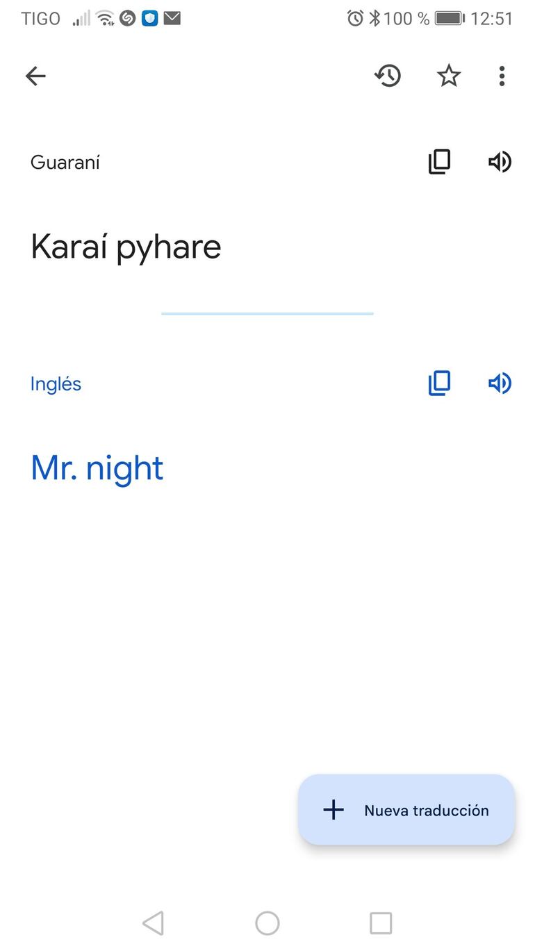 Karaí pyharé (el pombero) traducido como  Mr. Night (señor noche) al inglés.