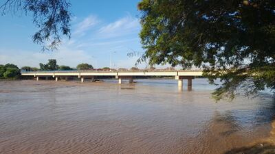 En Pozo Hondo, el nivel del río superó los 6 metros. El muro resiste la presión de las aguas.