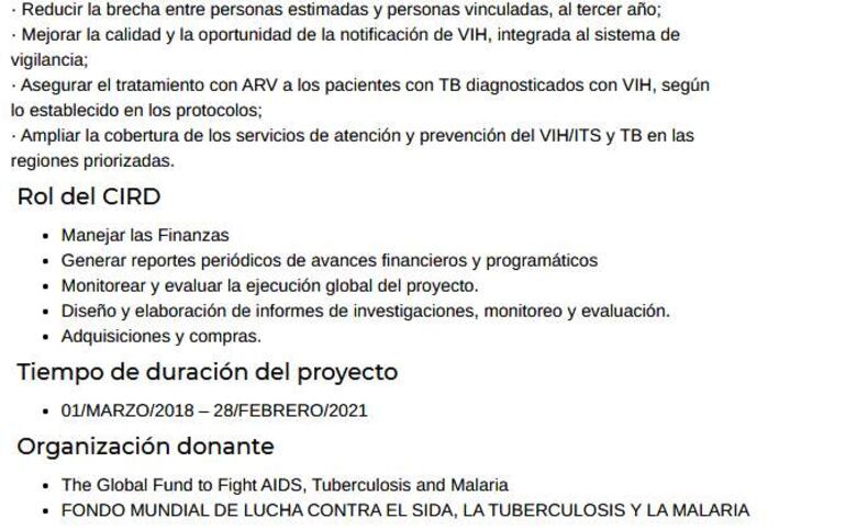 El CIRD también declara ser administrador de fondos destinados a instituciones públicas.
