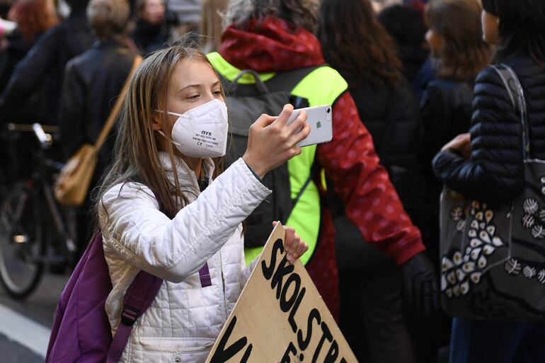 La activista sueca Greta Thunberg durante una manifestación en Estocolmo. 