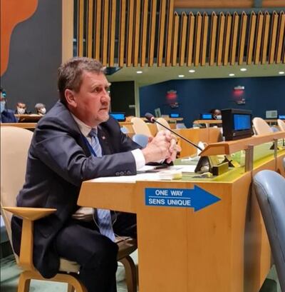 El senador Blas Llano, durante su exposición en la Audiencia Parlamentaria Anual de las Naciones Unidas en EE.UU. ayer.
