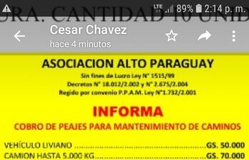 Nuevos precios del pago de peaje en caminos del Alto Paraguay, genero la protesta generalizada de los usuarios de los tramos ruteros