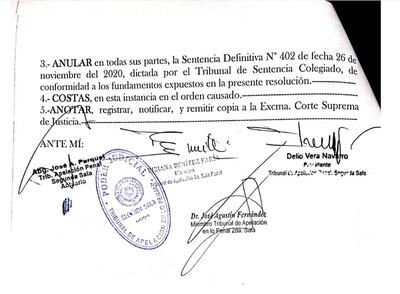 El Tribunal está integrado por los camaristas Delio Vera Navarro, José Agustín Fernández y Bibiana Benítez.