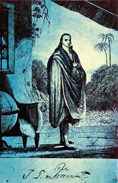 Gaspar R. de Francia, en su quinta de Yvyrai. Imagen difundida en el libro de los hermanos Roberstson.