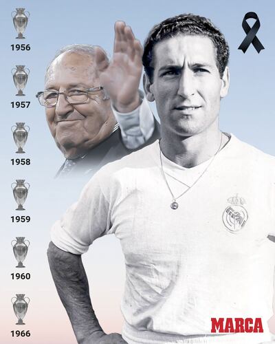 Paco Gento ganó seis Copas de Europa, cinco de ellas consecutivas, con el Real Madrid entre 1956 y 1966. La leyenda del club español falleció ayer a los 88 años. (Foto gentileza).
