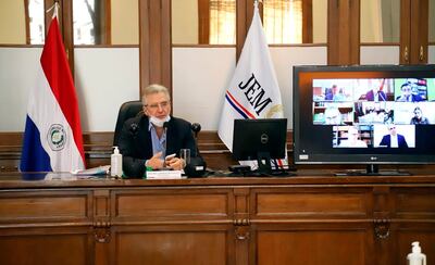 Senador colorado Enrique Bacchetta, presidente saliente del JEM, dio su informe de gestión.