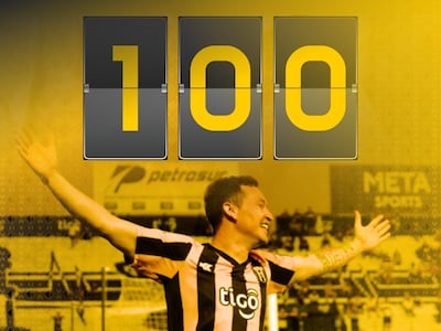 La imagen que publicó Guaraní en Twitter por los cien goles de Fernando Fernández con la camiseta del Aurinegro.