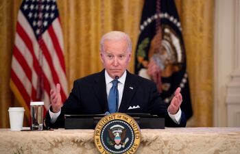 El presidente de EE. UU.. Joe Biden, durante su conferencia de prensa del lunes.