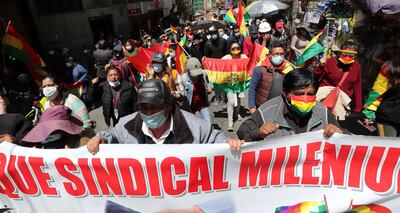 Diversos grupos, principalmente sindicalistas, marcharon contra el gobierno en Bolivia.