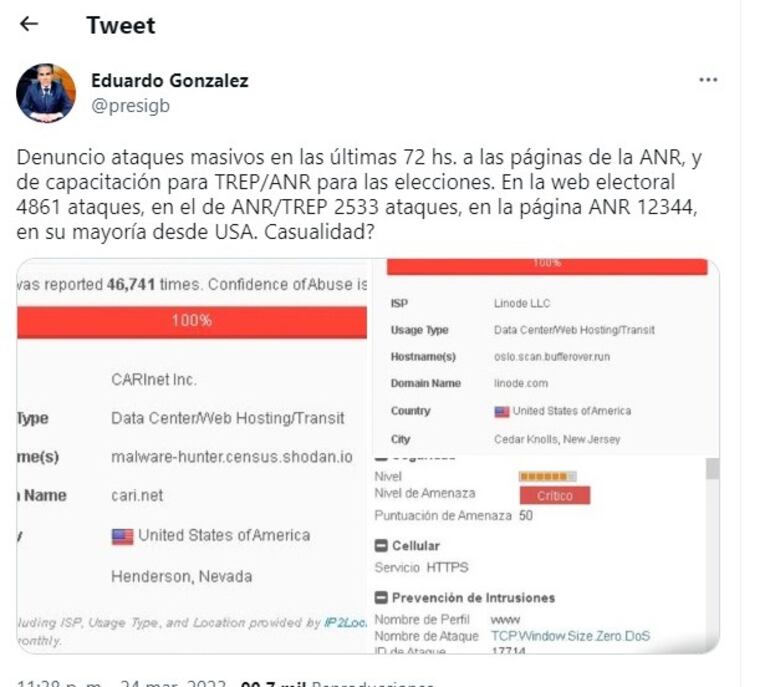 Denuncia realizada a través de Twitter por Eduardo González.