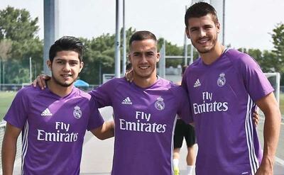 Sergio Díaz, Lucas Vázquez y Álvaro Morata, durante su paso por el Real Madrid.