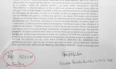 En círculo, la firma supuestamente falsa y el número de cédula equivocado que colocó Mirtha Isabel Torres Alfonso en la denuncia que le tomaron en   Interior.