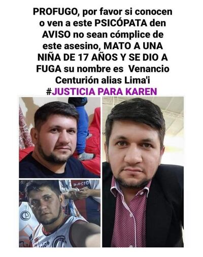 Imágenes difundidas por los allegados de la víctima para tratar de dar con el paradero de  Venancio Centurión Monges (37).