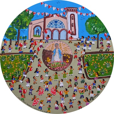 Coloridas pinturas dan vida a las fiestas patronales interpretadas por Julio Insfrán.