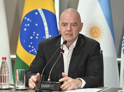 Gianni Infantino, durante la conferencia de ayer en la Conmebol.